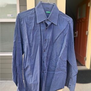 Benetton Blue Pinstripe Dress Shirt Made in Italy Men’s L
